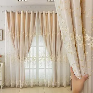 Starry Embroidered Floral Curtains, UV Protection, Light Blocking, Suitable for Living Room Bedroom Office Balcony Home Decor