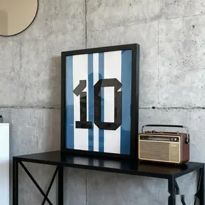 Black-framed sports jersey display case, Picture frame, available in 18x14 inches, heavy-duty stand secures jerseys, transparent scratch-resistant design highlights collectibles, wall-mountable, perfect holiday gift for collectors, fan caves