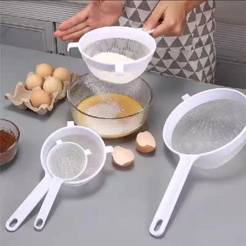 3-Piece Set Multifunctional Plastic Strainer with Handle, Kitchenware Strainer Utensils, Ideal for Juicing, Tea Filtering, Flour, Soy Milk, Kitchen Gadget