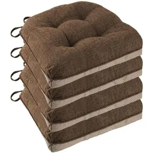 Non Slip Chair Cushions for Dining Chairs Set of 4 Kitchen Chair Cushions 18"x18"x3" Turfted Chair Pads Comfortable and Soft Seat Cushion with Ties, Coffee