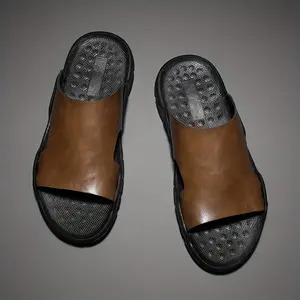 Plus-size men's open-toe faux leather slippers