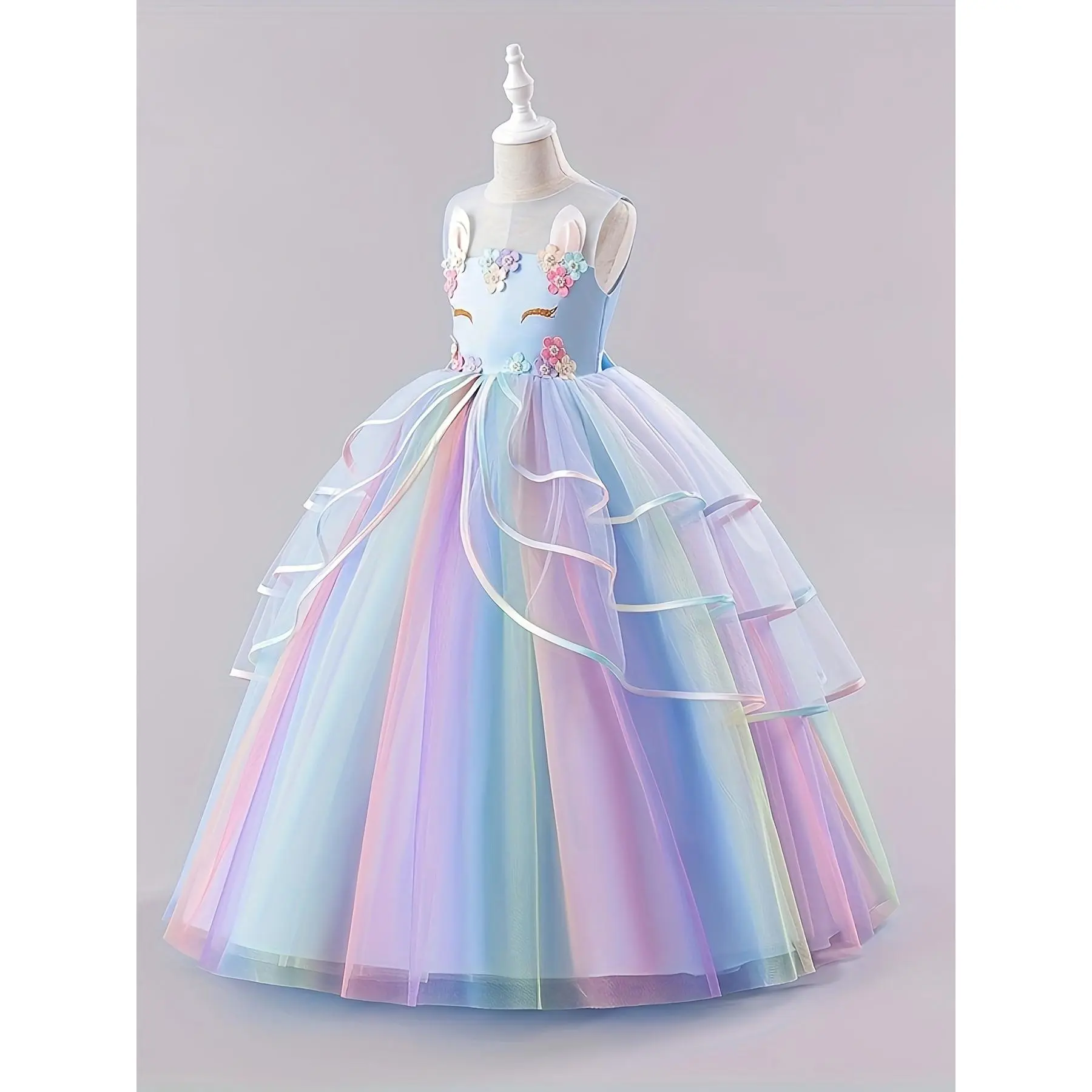 2pcs Girls Unicorn Dress Set Lovely Rainbow Tutu Dress + Headband Kids Clothes for Party Gift Birthday Halloween