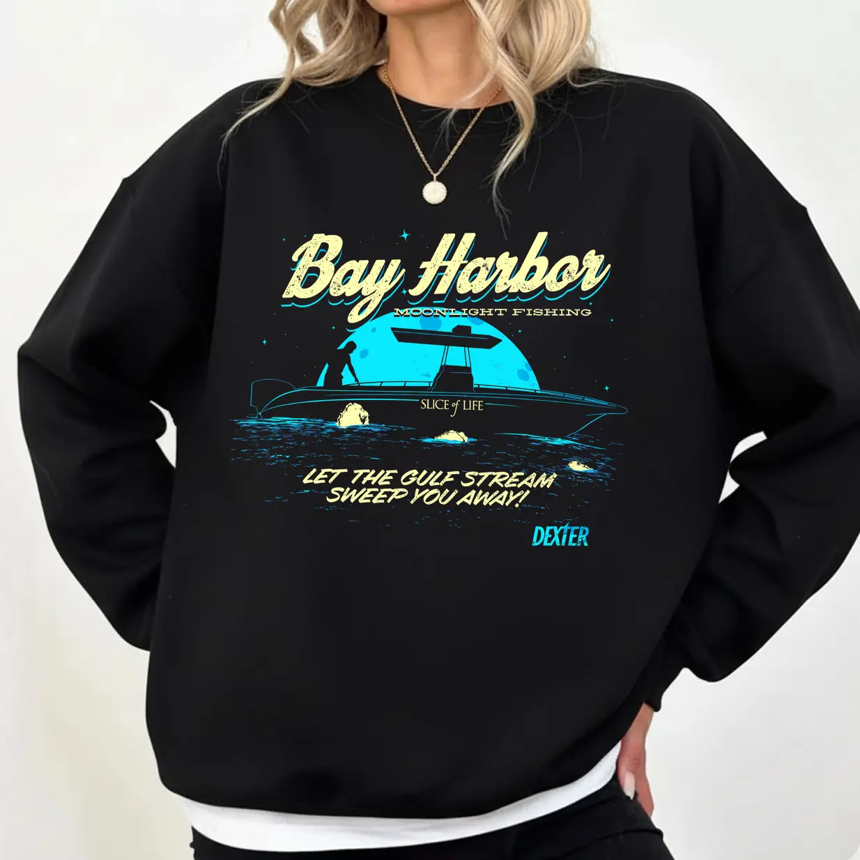 Dexter Bay Harbor Moonlight Fishing Vintage Shirt Sweatshirt Hoodie