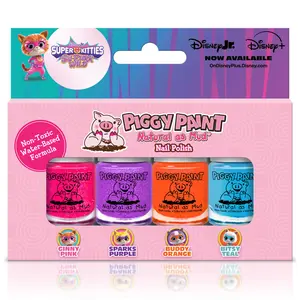 Piggy Paint SuperKitties 4 Polish Box Set - Kids Non-toxic Nail Polish, Water-based, Vegan, Cruelty-free, Dries Hard, Safe for Babies & Toddlers - Cosmetic