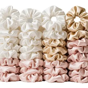 Silky Satin Scrunchies Set, 8-Pack Pink & Neutral Tones, No-Crease Gentle Hair Ties, Soft Elastic Bands for Ponytails, Everyday Styling, Workouts & Sleep for Women