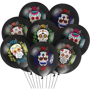 50 Pieces Sugar Skull Balloons Day of The Dead Balloons Halloween Latex Balloons 12 Inches Balloons for Halloween Day of The Dead Party Decoration Supplies