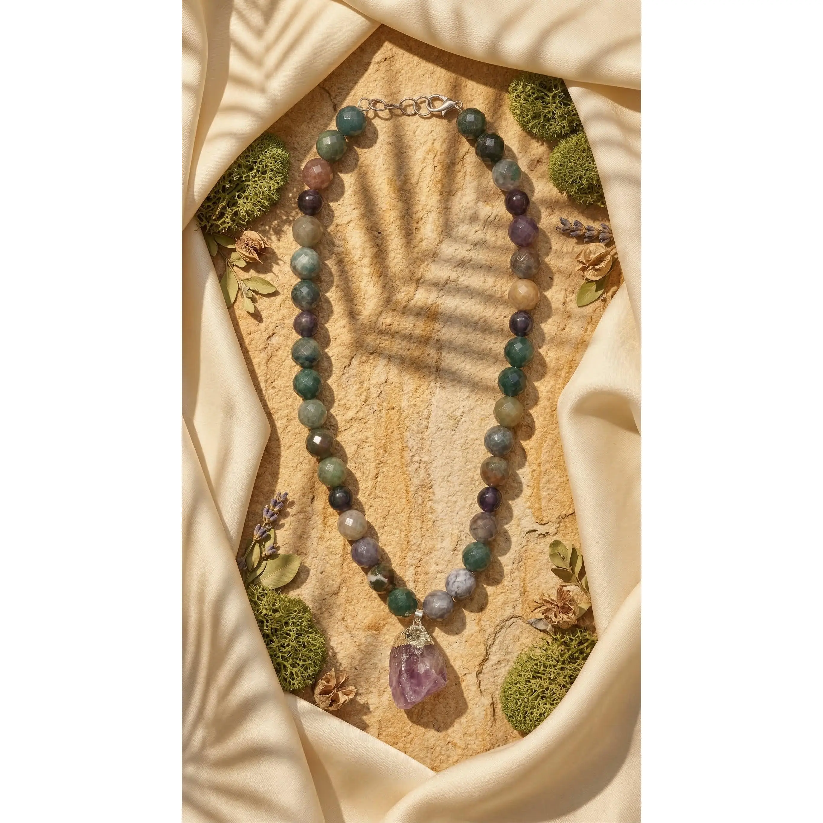 Faceted Indian Agate & Raw Amethyst Necklace - The Sage’s Vision