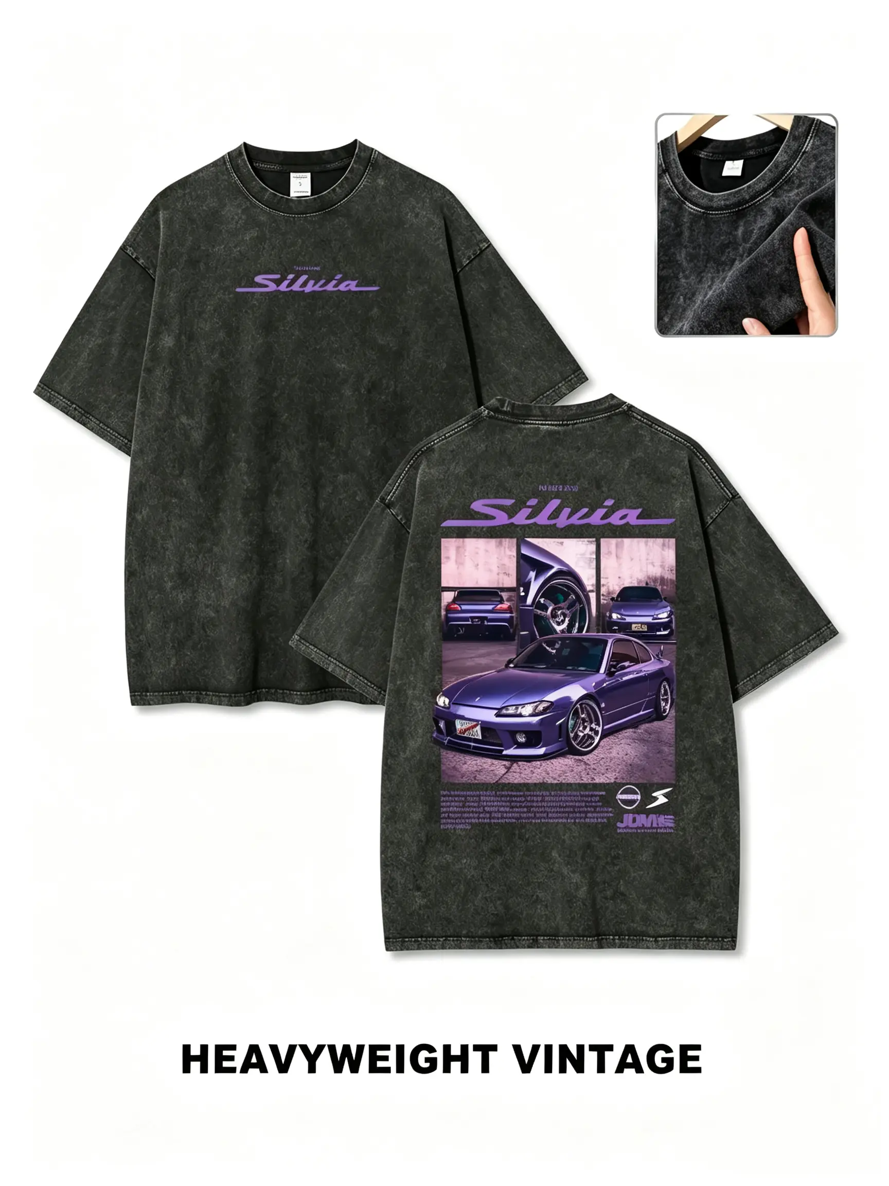 Vintage Washed Nissan Silvia S15 Graphic T-Shirt Oversized Heavyweight Cotton Tee, JDM Drift Car Streetwear Shirt, Japanese Car Culture Graphic Tee, Y2K Casual Summer Fashion for Men Women