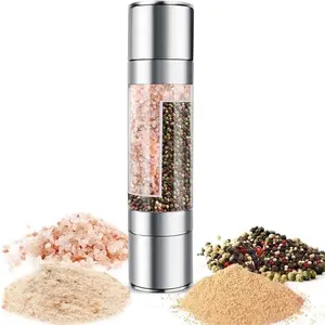 2 in 1 Salt & Pepper Grinder, 1 Count Stainless Steel Manual Salt & Pepper Mill Grinder, Salt Grinder Refillable, Kitchen Seasoning Utensils