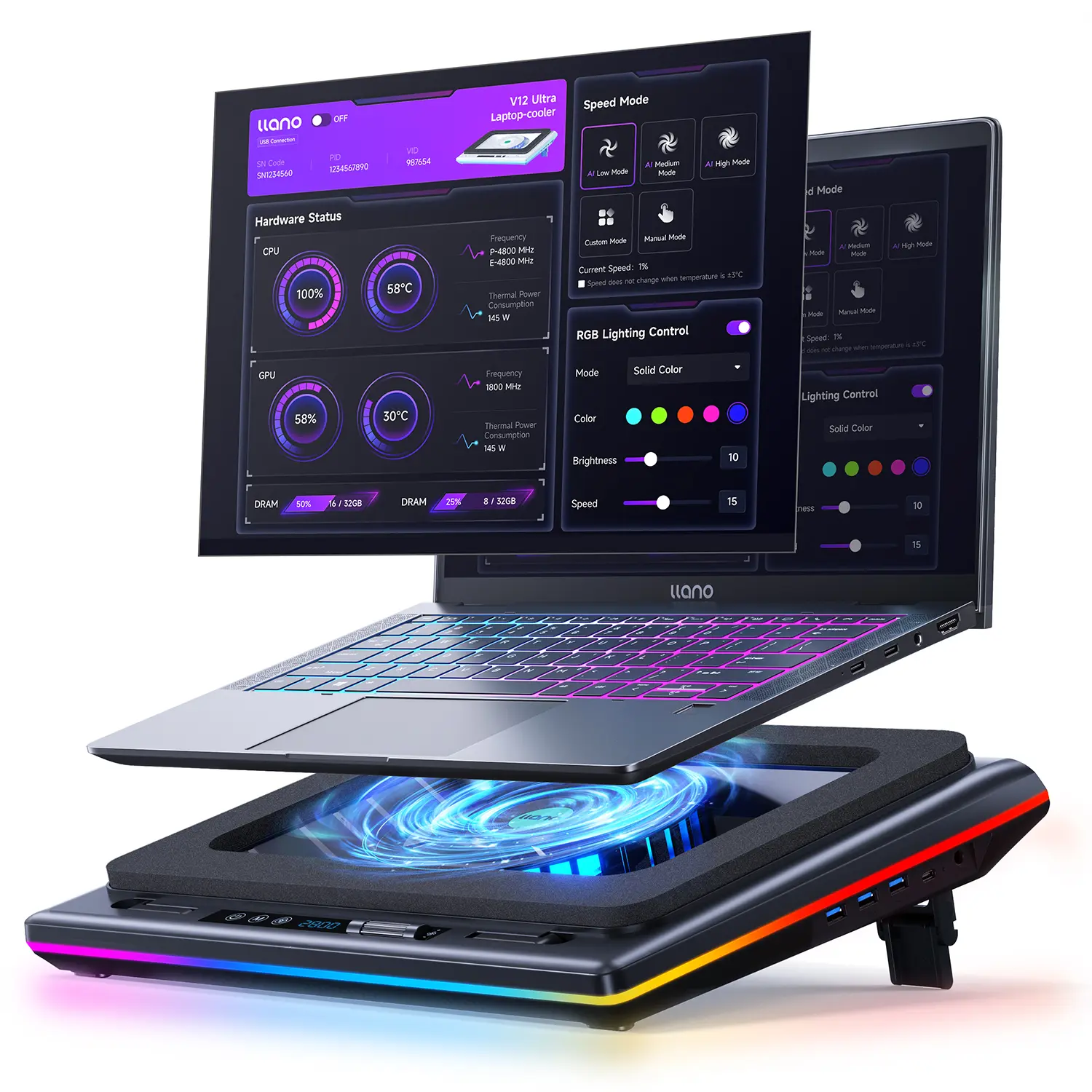 Limited time 】llano RGB Laptop Cooling Pad, Gaming Laptop Cooler