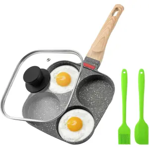 Egg Pan, 4-Cup Egg Frying Pan with Lid, Nonstick Aluminium Alloy Egg Cooker for Breakfast, Pancake, Burger, Sandwiches, Suitable for Gas Stove & Induction Cookware