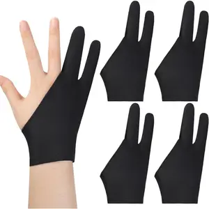 4pcs Black Digital Art Drawing Gloves for Right/Left Hand, for Tablet Writing Painting, Prevent Accidental Touch Keep Screen Clean