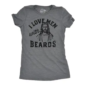 Womens Funny T Shirts I Love Men With Beards Sarcastic Jesus Tee For Ladies Funny Womens T Shirts Cute Slimming Tees with Plus Sizes Easter T Shirt for Women Funny Sarcastic T Shirt Women's Novelty T Dark Grey