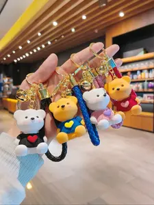 Set of 4 Cute Bear Resin Keychains, Handmade Keychain Accessories, Detachable Car Keys & Phone Lanyard, Ideal Gift for Women and Kids, Keychain Kawaii