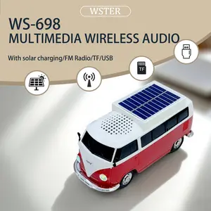 WSTER WS-698 solar wireless Bluetooth speaker with car design, dual-mode power supply, powerful bass, a must-have for outdoor camping and desktop play, a great gift for boys and girls, and a great gift for boyfriends