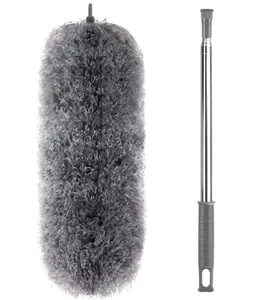 Microfiber Feather Duster with Extendable Pole, Bendable Head, Non-Scratch, Washable Duster for Ceiling, Fan, Furniture Gray
