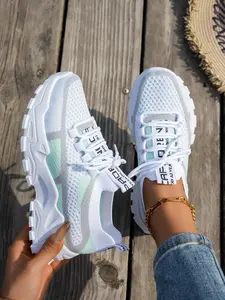 Women's New Fashion Breathable Lace-Up Sports Shoes, All-Day Comfort Casual Sneakers, Simple Versatile Trendy Design, Suitable for Daily Wear