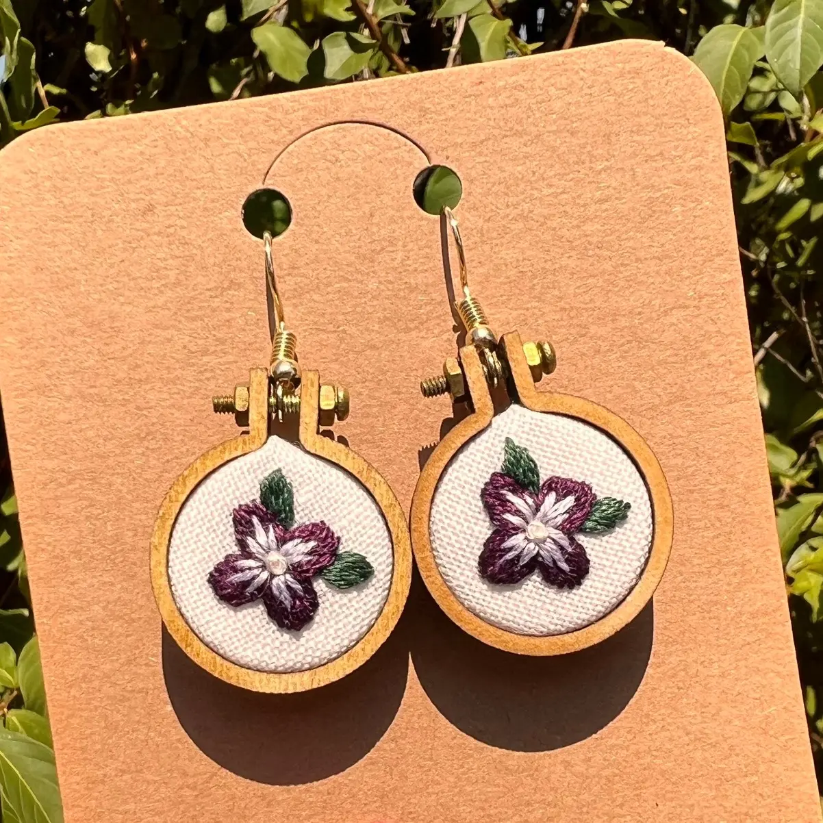 Hand Embroidered Floral Earrings