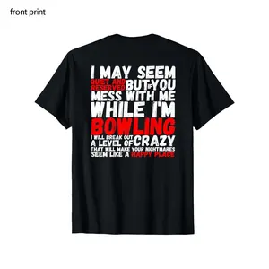 Funny Bowling Shirt - Men'S Vintage Bowling Graphic Tee with "I May Seem Messed Up While Bowling" Slogan - Black with Red/White Text - Soft Breathable Cotton Shirt for Bowling Parties, Casual Outfits - Regular Fit Round Neck T-Shirt for Adults & Bowling E