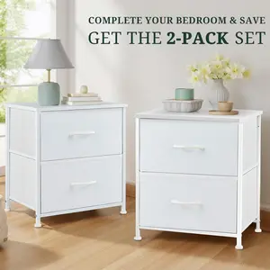 Modern Nightstand Set of 2 Large with 2 Drawers for Bedroom Wooden Top & Fabric Drawers Adjustable Feet Lightweight Compact Storage Furniture