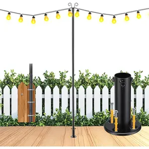 10 FT String Light Poles Heavy Duty (1 Pack) - Outdoor Patio Deck Light Poles for Outside with Anchor Base and Mounting Bracket, Waterproof Garden Backyard Pole for Wedding Party Garden
