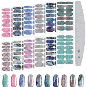 Marble Pattern Nail Art Sticker, 12 Sheets Self-adhesive Nail Decal with Nail File, DIY Nail Art Decoration for Women & Girls