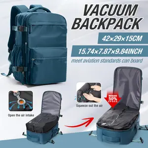 HYC00 Vaccum Compression Travel Backpack for Women Men, Air-Seal Bag with Vacuum Pump, Flight Approved Airport Backpack, Carry on Laptop Backpack, Waterproof Outdoor Hiking Sports Rucksack