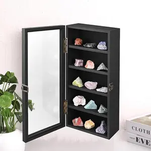 Wall Mounted Dustproof Display Rack-Wall Mounted Wooden Collectible Display Case | 5 Shelf Display Storage with Acrylic Door | Sunglass Display Cabinet & Wall Shadow Box |  Organiser