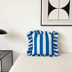 Ultra-Fine Microfiber Brushed Stripe Pillowcase with Double Layer Ruffle Trim, Colorful Throw Pillow Case for Living Room Decor