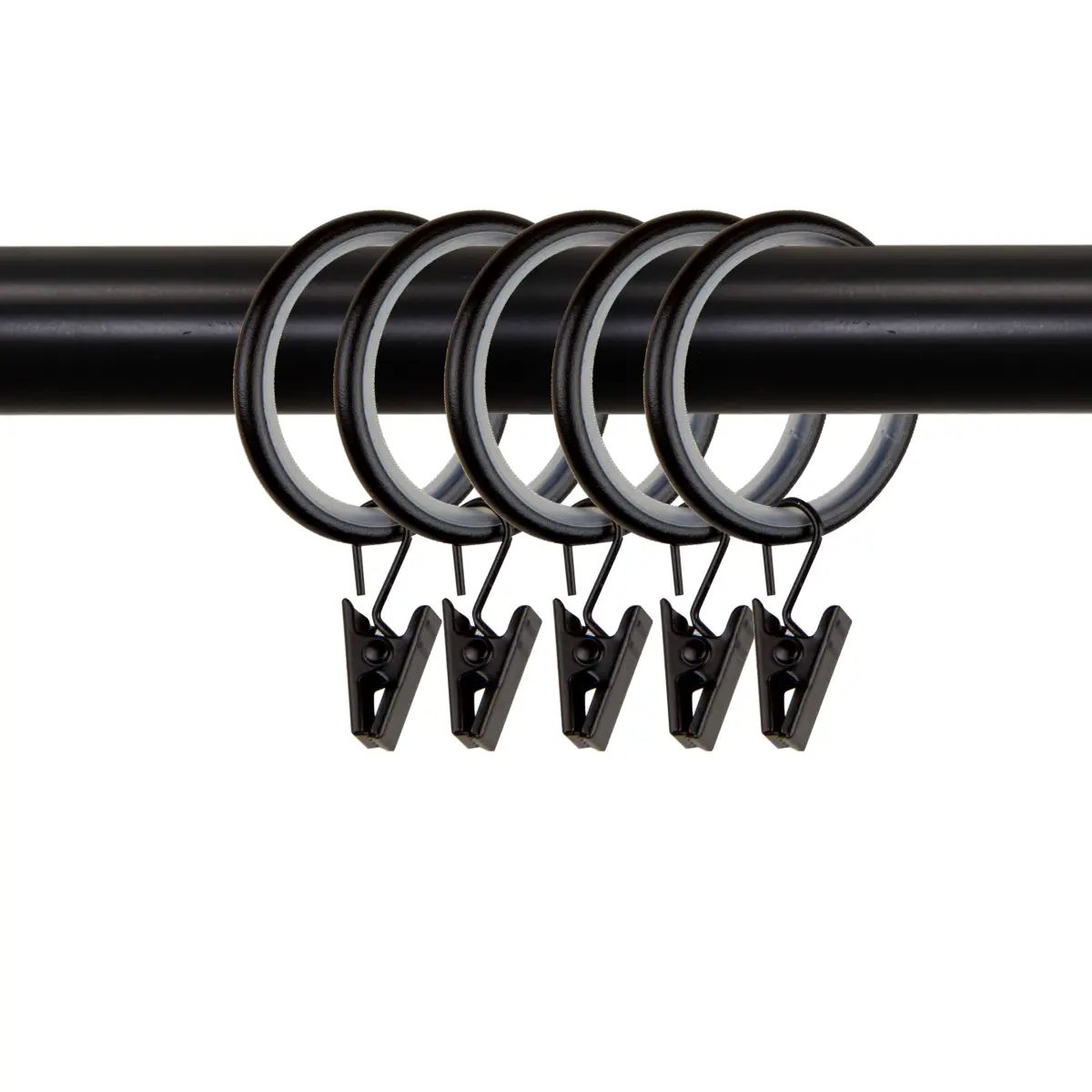 212 MAIN Clip-On Curtain Rings - 1.25 in. Dia., Clip-On Type, Set of 10, Smooth Glide, Noise-Canceling, Premium Materials, Easy Operation, for Room Decor Curtain, Living Spaces Window Treatment, Black