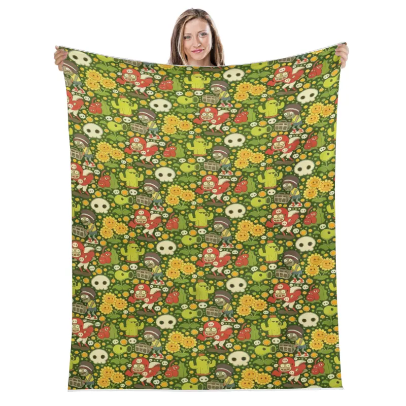 Zombies Plant Throw Blanket - Wrinkle Resistant, Breathable, All Seasons - Master Zombie Season Design, Video Game Room Decor