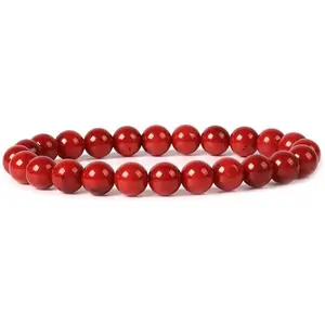 Dyed Red Coral Gemstone 8mm Round Beads Stretch Bracelet 7 Inch