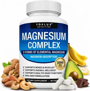 Ultra Absorbable Magnesium Complex 1000mg Per Serving, 8 Chelated Forms Including Glycinate, Citrate, Malate, Taurate, Supports Muscle Health, Bone Strength & Natural Energy, Vegan Non-GMO, 90 Capsules Mineral Dietary Calcium Fitness
