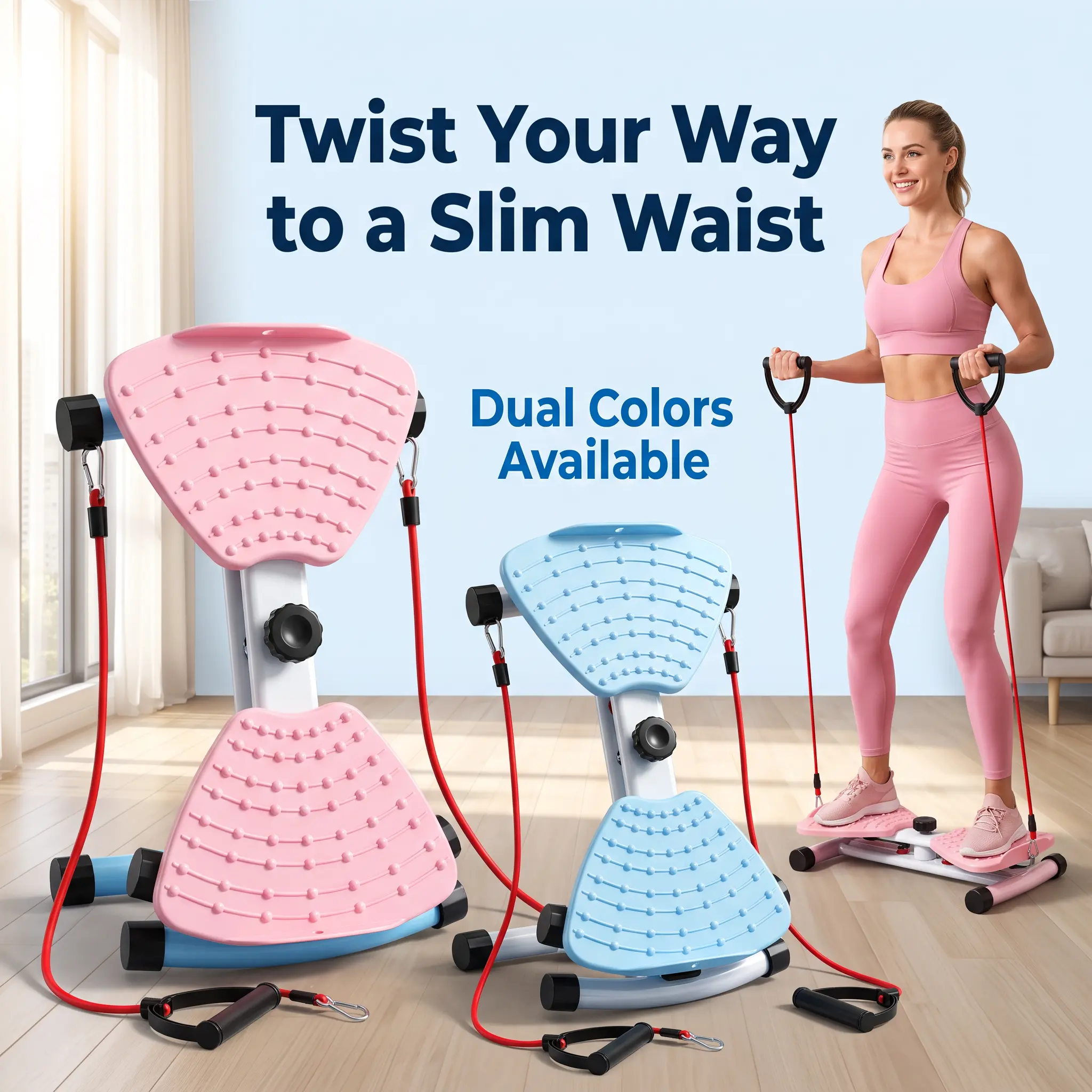 Twist Stepper with Resistance Bands, Waist Twisting Disc Exercise Machine, Portable Home Fitness Twist Board Trainer for Waist Hip Leg Body Shaping
