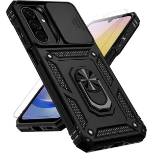 For Samsung Galaxy A17 / Galaxy A26 5G Case, with Slide Camera Cover HD Screen Protector [Military Grade Drop Tested] Ring Holder Kickstand Protective Phone Case for Samsung Galaxy A17, Black