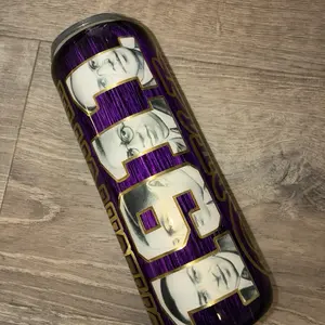 1911 Omega 20oz Stainless Steel Tumbler with Purple Woodgrain and Gold Omega Founders Design - Durable and Stylish Drinkware