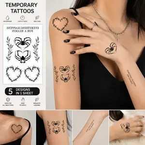 Buy 1 Get 1 FREE! Gothic Spider Heart Temporary Tattoo Stickers | Waterproof Fake Tattoos for Women, Long Lasting 8-15 Days