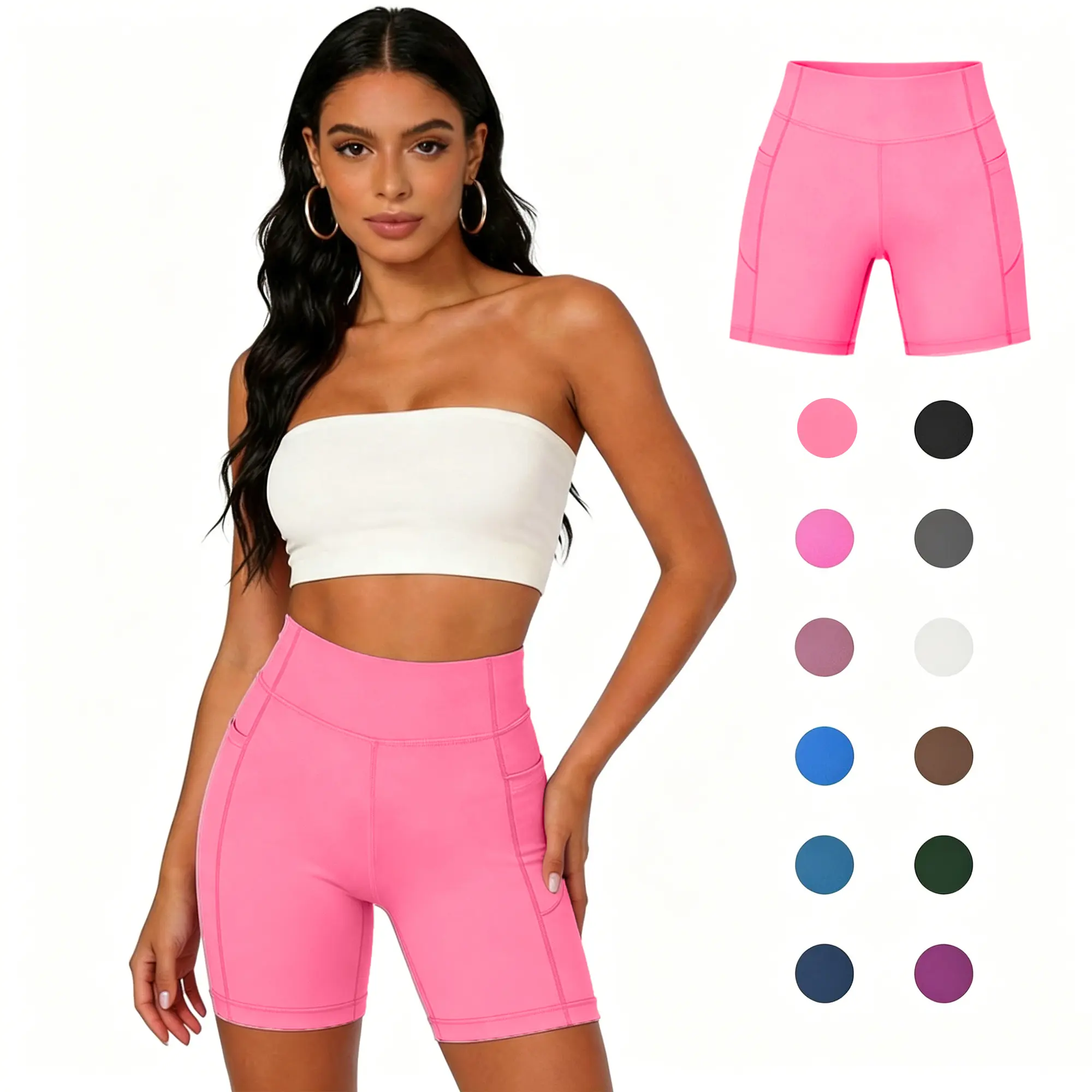 Neleus Women's High Waist Biker Shorts, Body Shaping Athletic Compression Shorts with Tummy Control and Phone Pockets for Gym, Compression Stretch Shorts