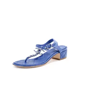 Pre-owned Chanel Women's CC Chain T-Strap Sandals Quilted Leather by Rebag