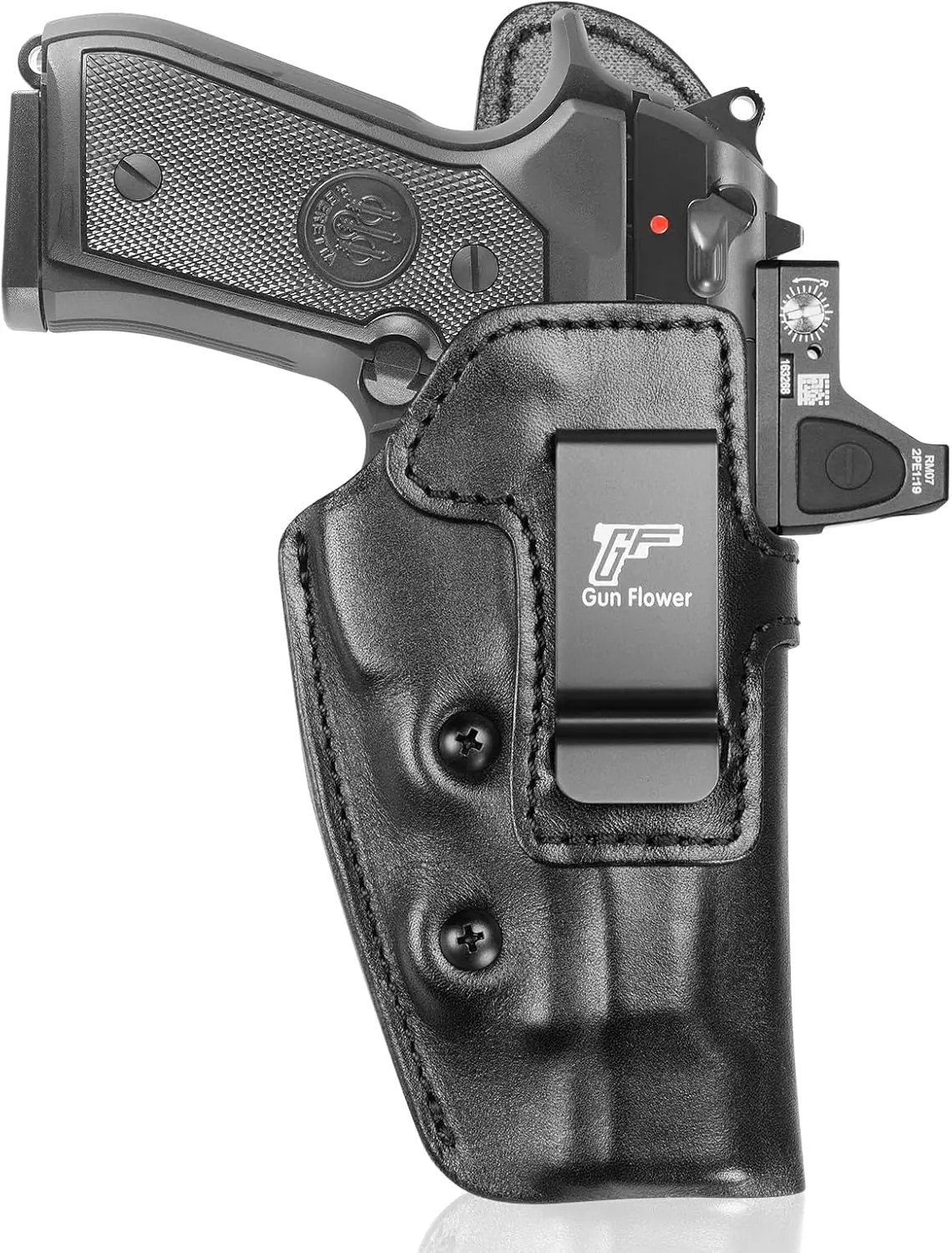 GUN & FLOWER Beretta 92FS IWB Holster, Leather Concealed Carry, Optic Cut, Adjustable Retention, Fits 1.5"-1.75" Belt, Right Hand Draw, competition,dealsforyoudays