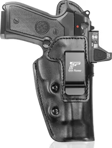 GUN & FLOWER Beretta 92FS IWB Holster, Leather Concealed Carry, Optic Cut, Adjustable Retention, Fits 1.5"-1.75" Belt, Right Hand Draw