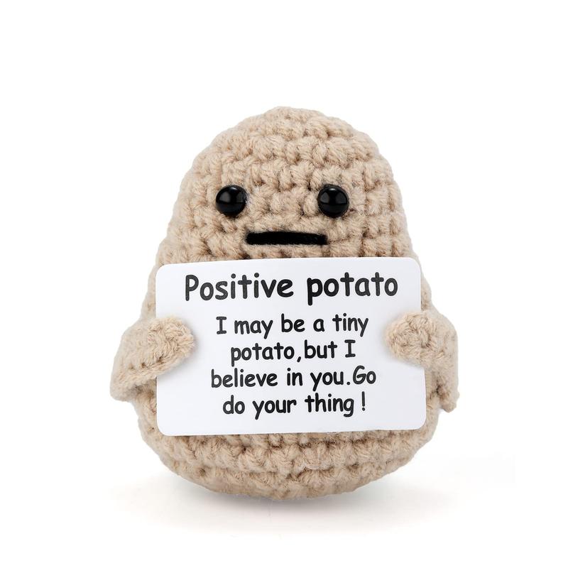Funny Knitted Wool Potato Toy with Positive Card - Creative Cute Crochet Doll Cheer Up Gift for Friends, Parties, Christmas Decoration and Encouragement