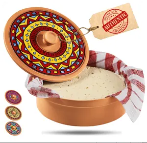 Authentic Terra Cotta Tortilla Holder with Warmer Cloth | Natural Clay Tortillero Keeps 8" Tortillas Warm