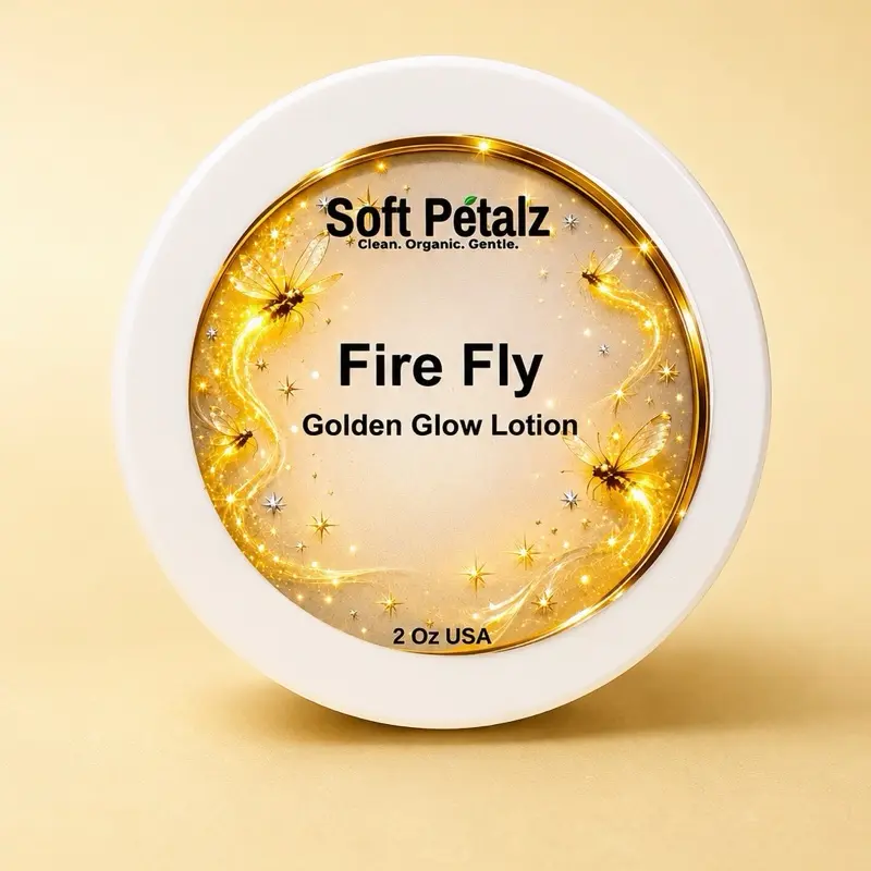 Soft Petalz Organic Glow Lotion - Lightweight Floral-Fruity (Cherry, Raspberry) Starlight Shimmer Body Moisturizer, Multiple Uses Daily, Nourishing, Hydrating, Radiant Aesthetic Glow Vanilla Body Care Product
