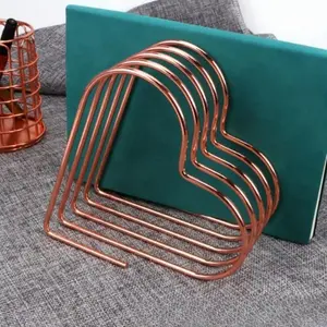 Rose Gold Heart Shaped Desk Organizer Rack, 5 Slot Metal File Holder, Book and Record Stand, Office and Home Decor, Desk Organizer Tidy