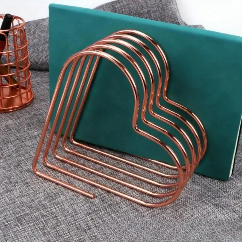 Rose Gold Heart Shaped Desk Organizer Rack, 5 Slot Metal File Holder For Desk, Book and Record Stand, Office and Home Decor, Office Supplies, Office Accessories, Desk Organizer Tidy, Desk Storage Organizer