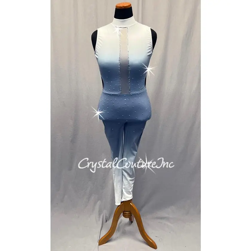 Blue Ombre Long Leg Unitard - Rhinestones