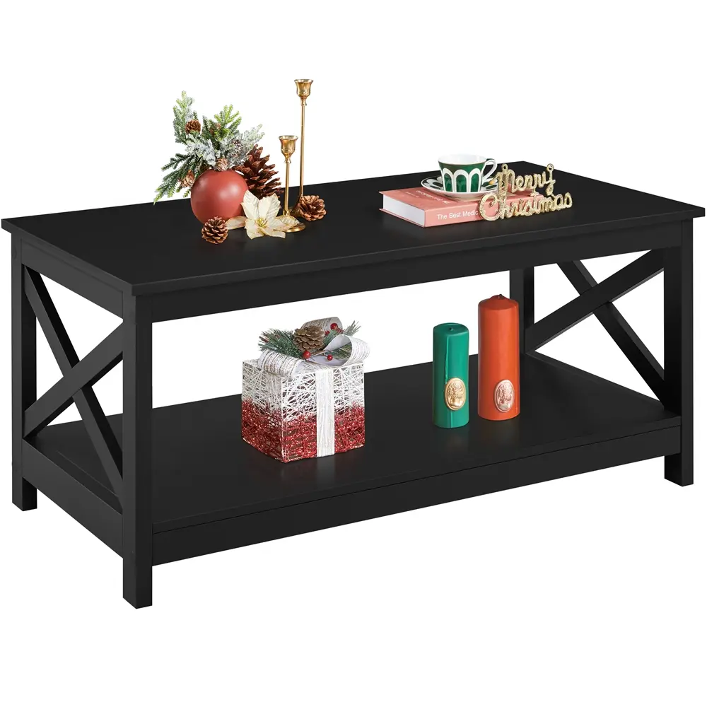 Yaheetech 39.5" 2-Tier Coffee Table with Storage Shelf for Living Room, X Design Accent Cocktail Table Center Table with Storage Shelf for Living Room Yaheetech 39.5" 2-Tier Coffee Table with Storage Shelf for Living Room, X Design Accent Cocktail Table Center Table with Storage Shelf for Living Room