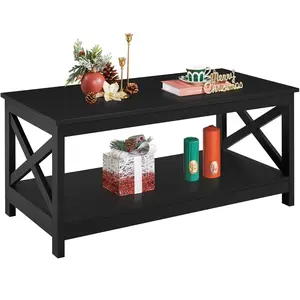 Yaheetech 39.5" 2-Tier Coffee Table with Storage Shelf for Living Room, X Design Accent Cocktail Table Center Table with Storage Shelf for Living Room