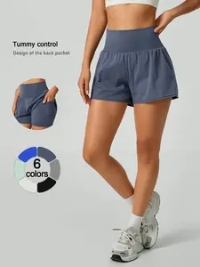 Women's High Waist Sporty Shorts, Wide Leg Design, Waist Cinching, Side Pockets, Quick-Dry Breathable Fabric, Safety Lining